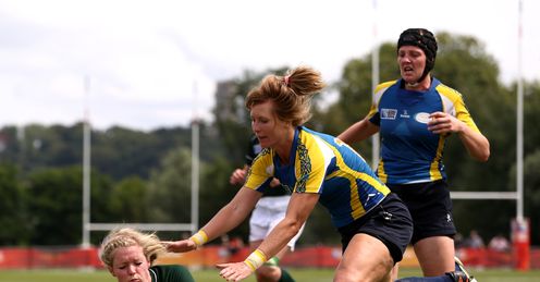 UNION VIKKI MCGINN OF IRELAND TOUCHES DOWN A TRY DURING THE IRB WOMEN'S RUGBY WORLD CUP POOL B MATCH BETWEEN