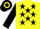 YELLOW, black stars, black sleeves, hooped cap