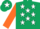 Dark green, white stars, orange sleeves, dark green cap, white star
