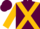 Maroon, gold cross belts and sleeves, maroon cap, gold peak