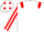 WHITE, red epaulettes, striped sleeves, white cap, red spots