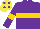 PURPLE, gold hoop on body & sleeves, yellow cap, purple spots