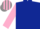 DARK BLUE, pink sleeves, pink & grey striped cap