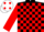 BLACK & RED CHECK, red sleeves, white cap, red spots