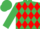 EMERALD GREEN & RED DIAMONDS, emerald green sleeves & cap