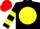 Black, Yellow disc, hooped sleeves, Red cap