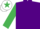 PURPLE, emerald green sleeves, white cap, emerald green star