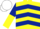 Yellow, Dark Blue chevrons, Dark Blue and Yellow halved sleeves, White cap