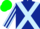 Dark Blue, Light Blue cross belts, Light Blue and dark blue striped sleeves, Green cap