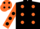 BLACK, orange spots, orange sleeves, black spots, orange cap, black spots