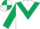 White, Dark Green chevron, cuffs on sleeves and quartered cap