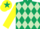 Dark Green and Light Green diamonds, Yellow sleeves, Yellow cap, Dark Green star
