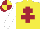 Yellow, Maroon Cross of Lorraine, White sleeves, Maroon and Yellow quartered cap