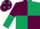 MAROON & DARK GREEN QUARTERED, halved sleeves, dark green spots on cap