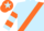 LIGHT BLUE, orange sash, hooped sleeves, orange cap, light blue star