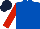 Royal blue, red sleeves, dark blue cap