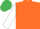 ORANGE, white sleeves, emerald green cap