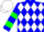 Blue and White Diamonds, Blue Sleeves, Green Hoop, Blue and White Cap