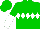 Green, white diamond belt, green and white halved sleeves, green cap