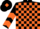 Black and Orange check, chevrons on sleeves, Black cap, Orange diamond