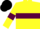 Yellow, Maroon hoop and armlets, Black cap
