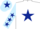 White, Dark Blue star, Light Blue sleeves, Dark Blue stars, Light Blue cap, Dark Blue star