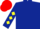 DARK BLUE, yellow diamonds on sleeves, red cap