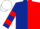 DARK BLUE & RED HALVED, hooped sleeves, white cap