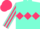 Aquamarine, cerise triple diamond, striped sleeves, cerise cap