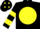 BLACK, yellow disc, hooped sleeves, black cap, yellow diamonds