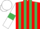 Red and Emerald Green stripes, White sleeves, Emerald Green armlets, White cap