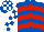 ROYAL BLUE & RED CHEVRONS, white & royal blue check sleeves, royal blue & white check cap
