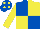 Royal Blue and Yellow (quartered), Yellow sleeves, Royal Blue cap, Yellow spots