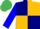 Navy Blue and Gold (quartered), Blue sleeves, Emerald Green cap