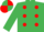 EMERALD GREEN, red spots, emerald green sleeves, quartered cap
