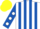 White and Royal Blue stripes, Royal Blue sleeves, White spots, Yellow cap