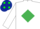 WHITE, emerald green diamond, dark blue cap, green spots