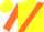 Yellow, orange and aqua sash, orange and aqua bars on sleeves, yellow cap