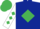 Dark blue, emerald green diamond, white sleeves, emerald green diamonds, emerald green cap