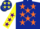 Dark Blue, Orange stars, Yellow sleeves, Purple stars, Purple cap, Yellow stars