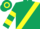 DARK GREEN, yellow sash, hooped sleeves & cap