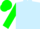Light blue, green grass, green 'BG' on sleeves, green cap