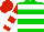 Green, red and white hoops, red and white bars on sleeves, red cap