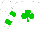 White, green shamrock, green bars on sleeves, white cap