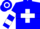 Blue, white cross on front, blue 'HMA INC' on white hoop on back