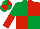 EMERALD GREEN & RED QUARTERED, halved sleeves, quartered cap