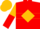 Red, Gold Diamond Hoop, Gold and Red Halved Sleeves, Red and Gold Cap