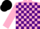 PINK and PURPLE check, PINK sleeves, BLACK cap