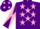 Purple, Pink stars, diabolo on sleeves, Purple cap, Pink spots