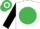 White, emerald green disc, black sleeves, emerald green and white hooped cap